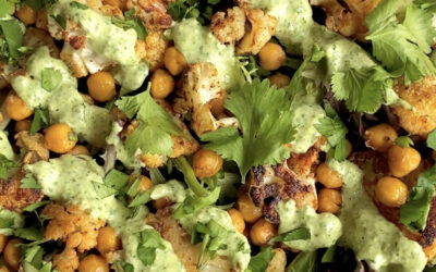 Crispy Cauliflower and Chickpea Salad with an Herby, Garlic Tahini Sauce